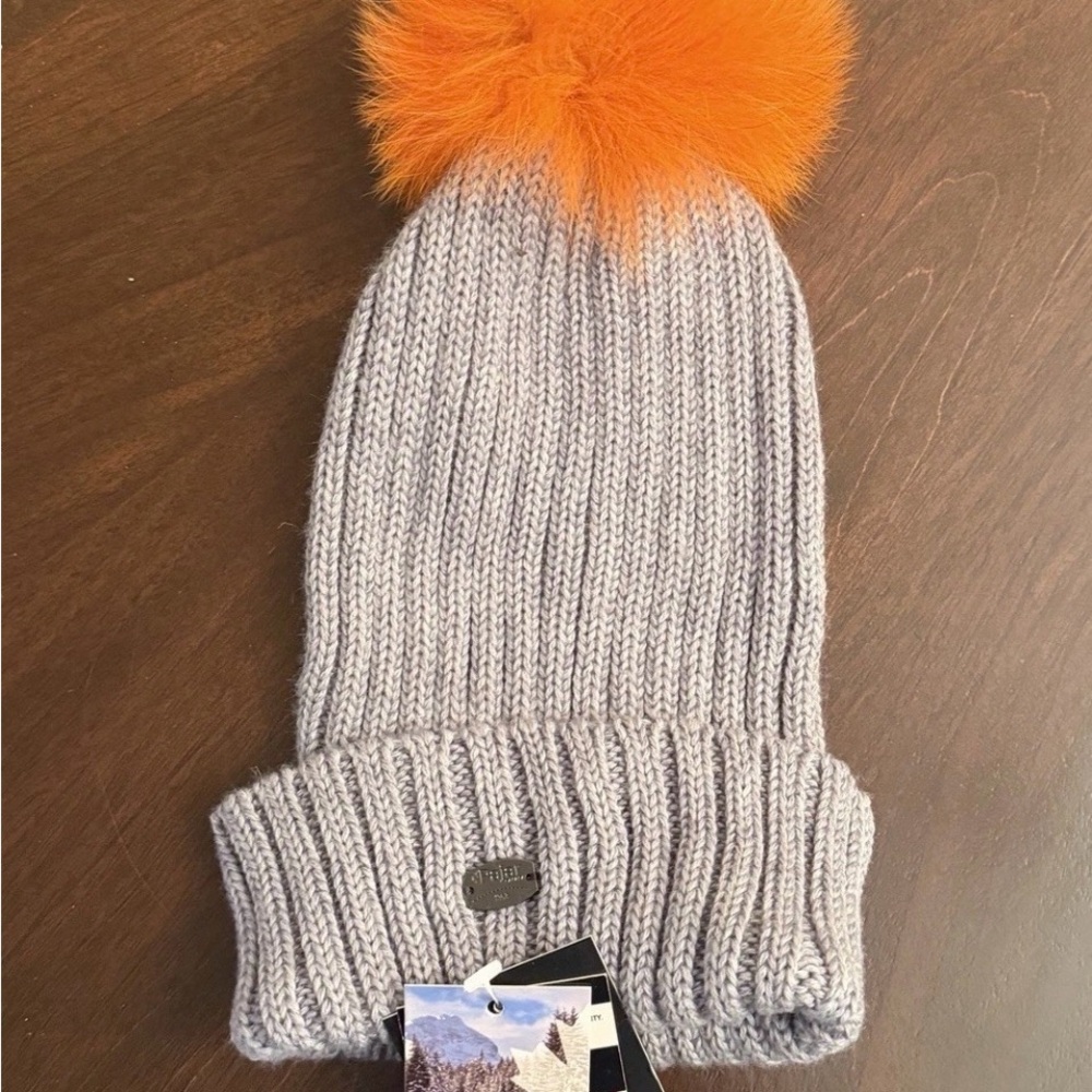 Pajar Kids Gray Hat with Vibrant Orange Pom-Pom - Picture 4 of 7